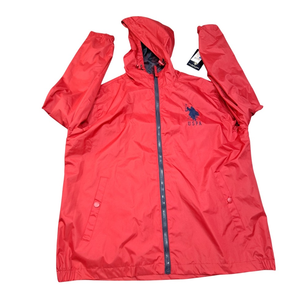 US Polo Assn Mens Windbreaker Jacket Red Hooded Mesh Lined XL 105453P2